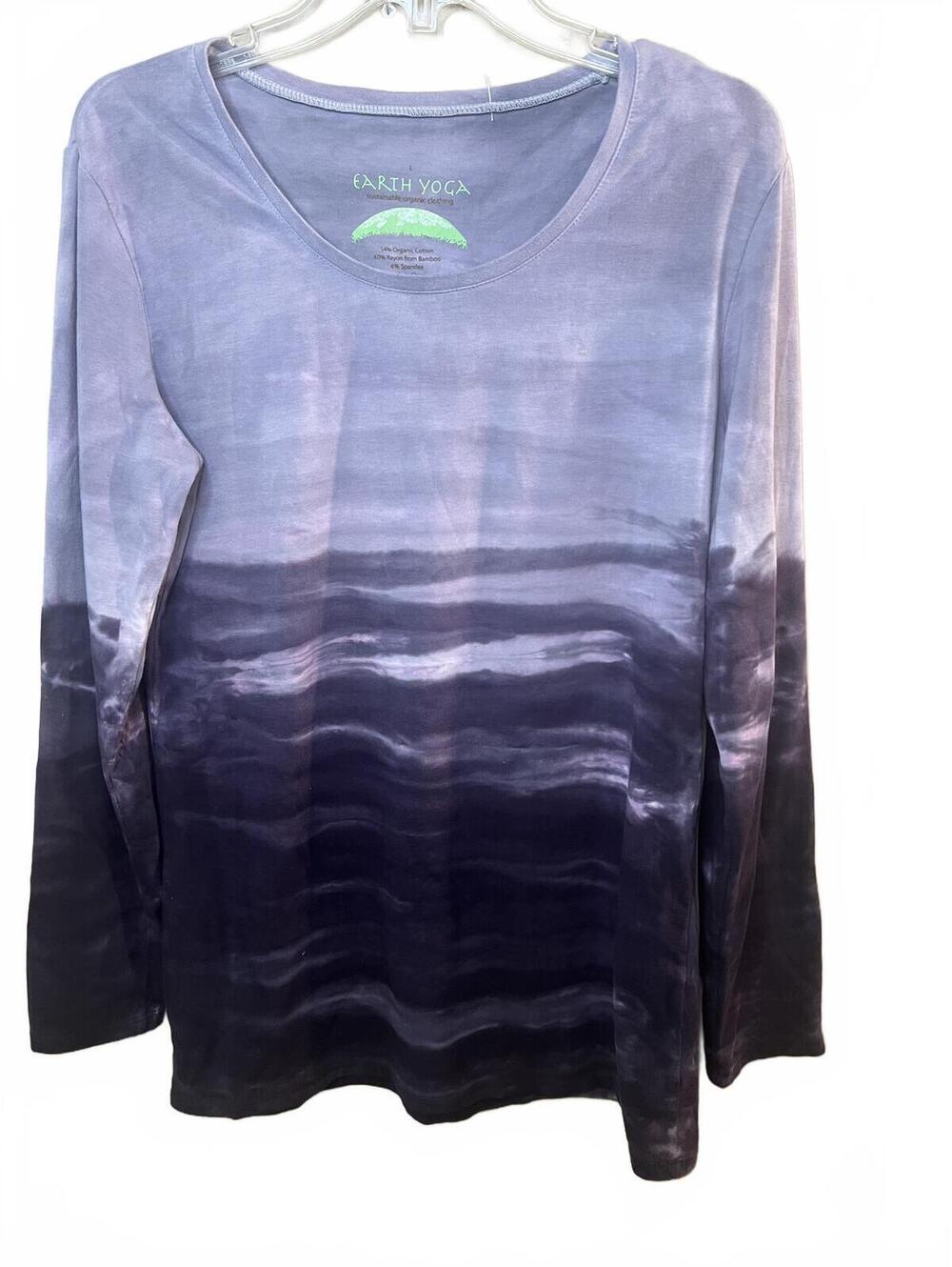 Earth Yoga Organic Cotton Bamboo Purple Ombre Long Sleeve Top Size Large